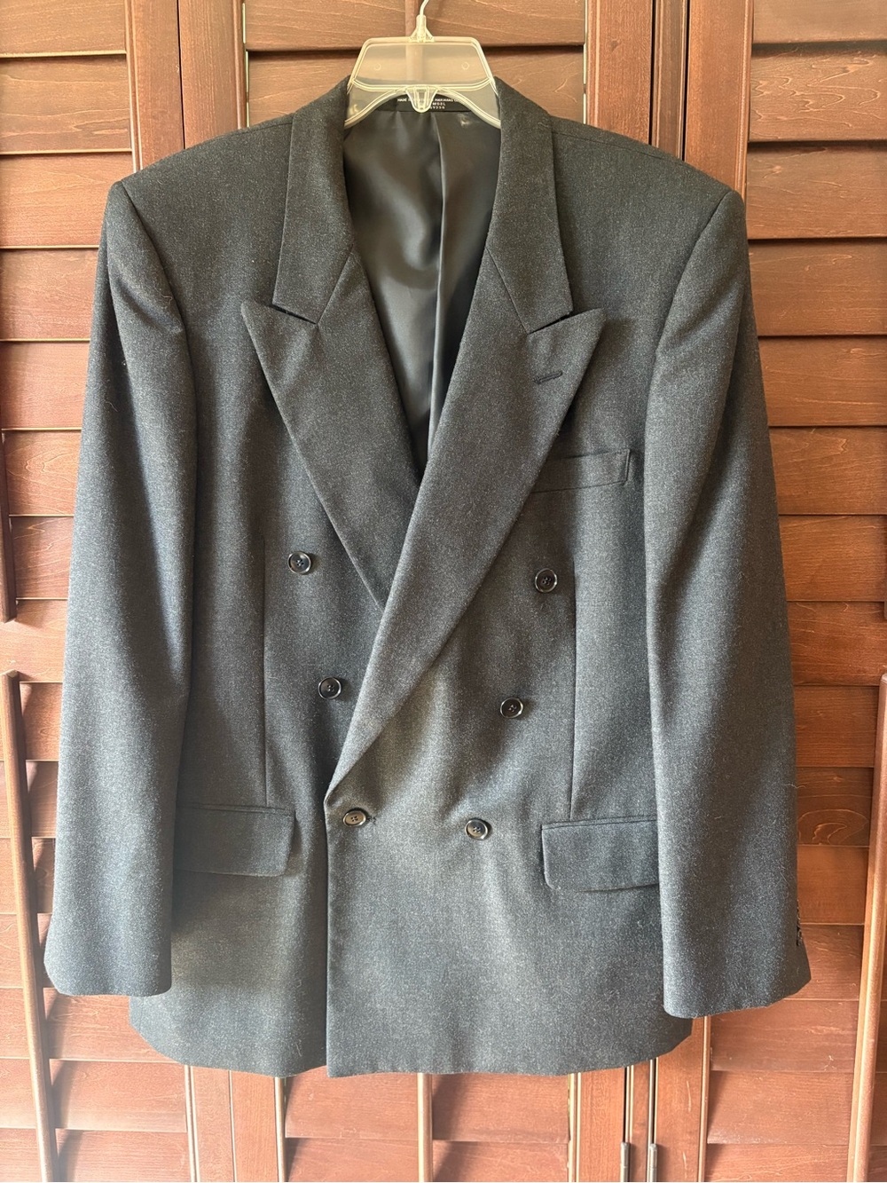 Jones of New York 100% Wool Double-Breasted Charcoal Grey Wool Blazer 42 R